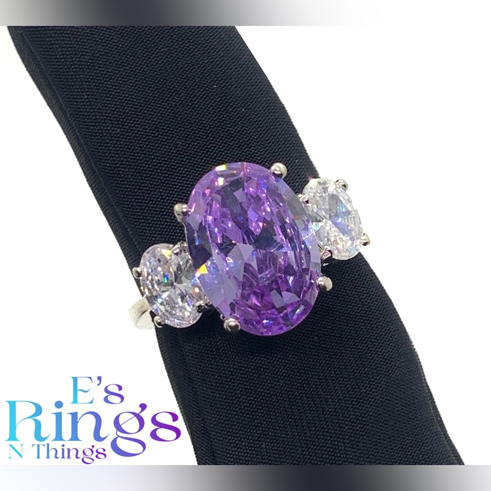[Lilac] Cute & Lovely Oval Cut Rhodium Plated Simulated Amethyst Ring
